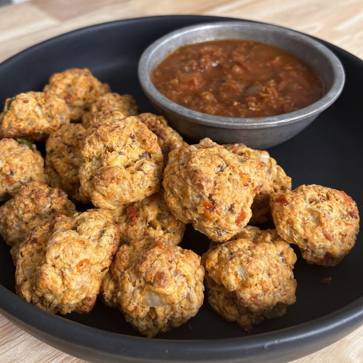Sausage balls appetizer with salsa